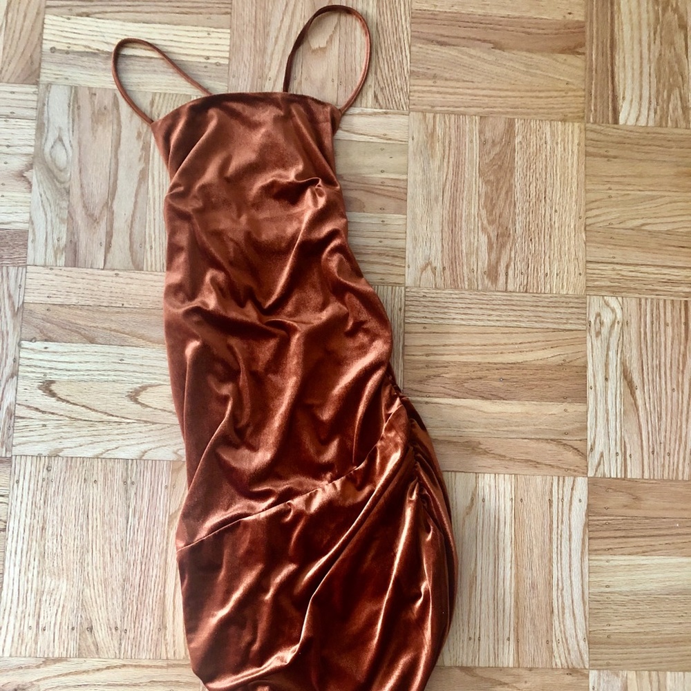 ASOS DESIGN Burnt Orange Velvet Midi Dress